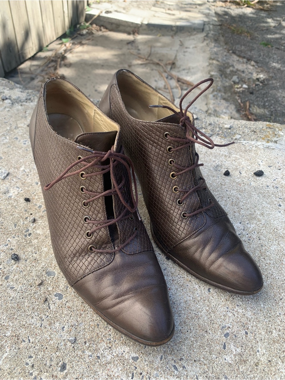 Vtg-Claudia Ciuti Italian Brown Leather Lace Up Heeled Oxfords Booties 10M
